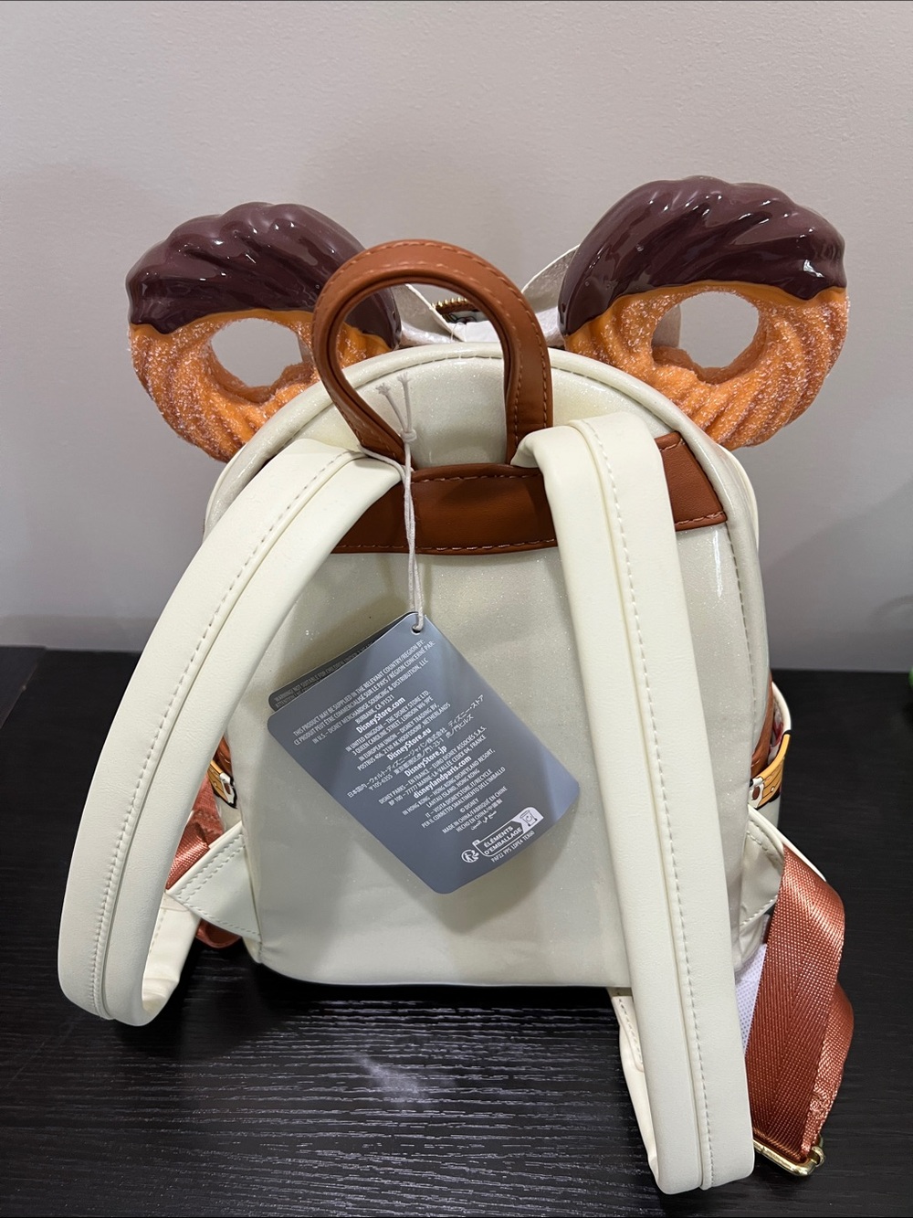 Loungefly Cream Mickey churro Ear Mini Backpack with Glitter Bow headband - Picture 3 of 3